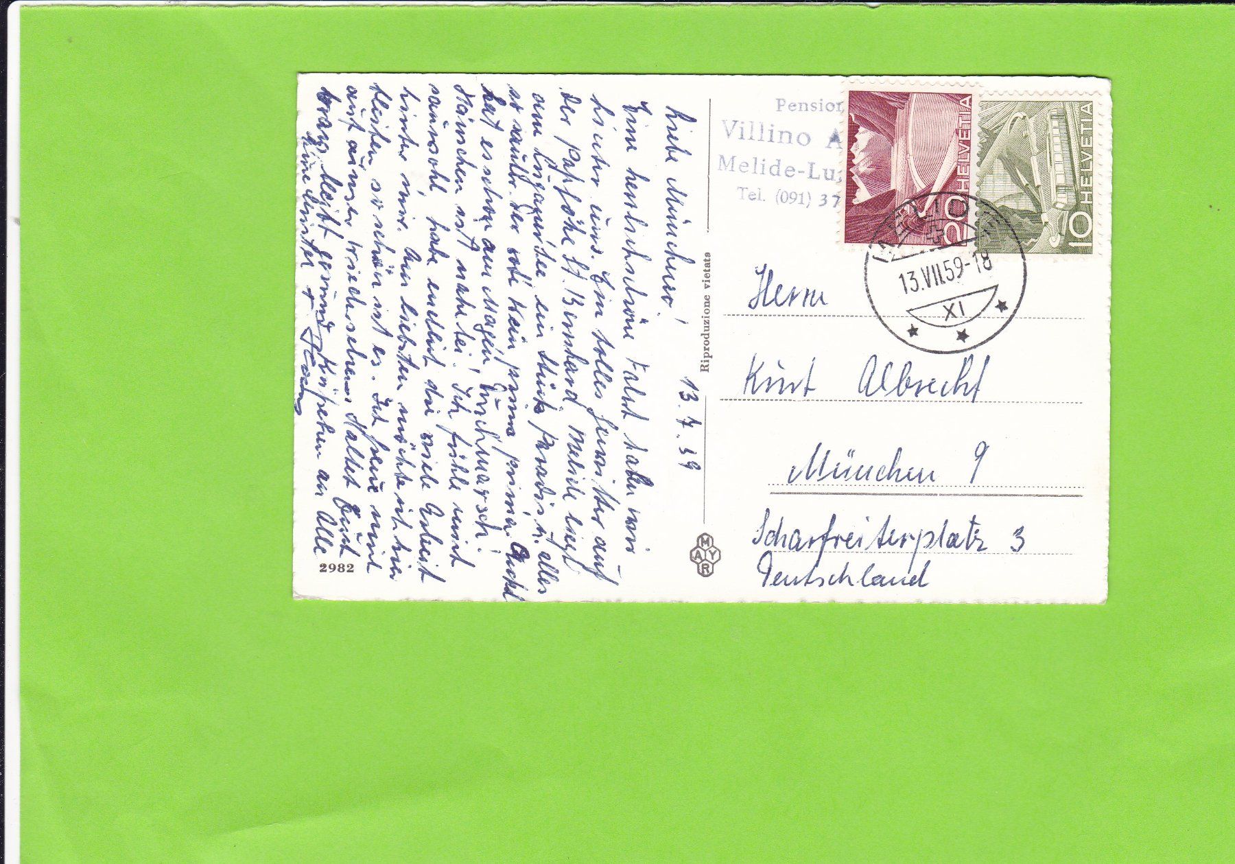 Ansichtskarten: Melide--1959 – Gebraucht aus St. Peterzell von neckertal 1