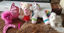 6x Plüschtier Set, 2x Chihuahua in Tragetasche, Einhorn, etc