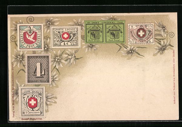 Ansichtskarten: Litho Schweiz, Verschiedene Briefmarken, – Gebraucht aus Berlin von bartko-reher