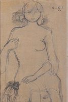 Adolf Herbst Zeichnung signiert Akt Frau