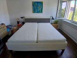 Bed Frame with Mattress, Vito, Double, Grey Fabric, Used