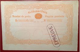 RARITÄT "EPREUVE" Specimen Postanweisung Ganzsache 1867 20Rp