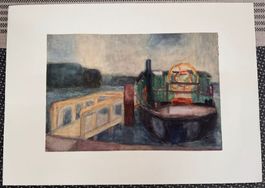 Aquarell Boot am Steg, signiert Lech Klekot 1993 (ID b5007)
