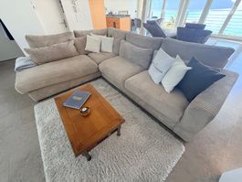 Ecksofa Cordstoff hellbeige L-Form gebraucht guter Zustand