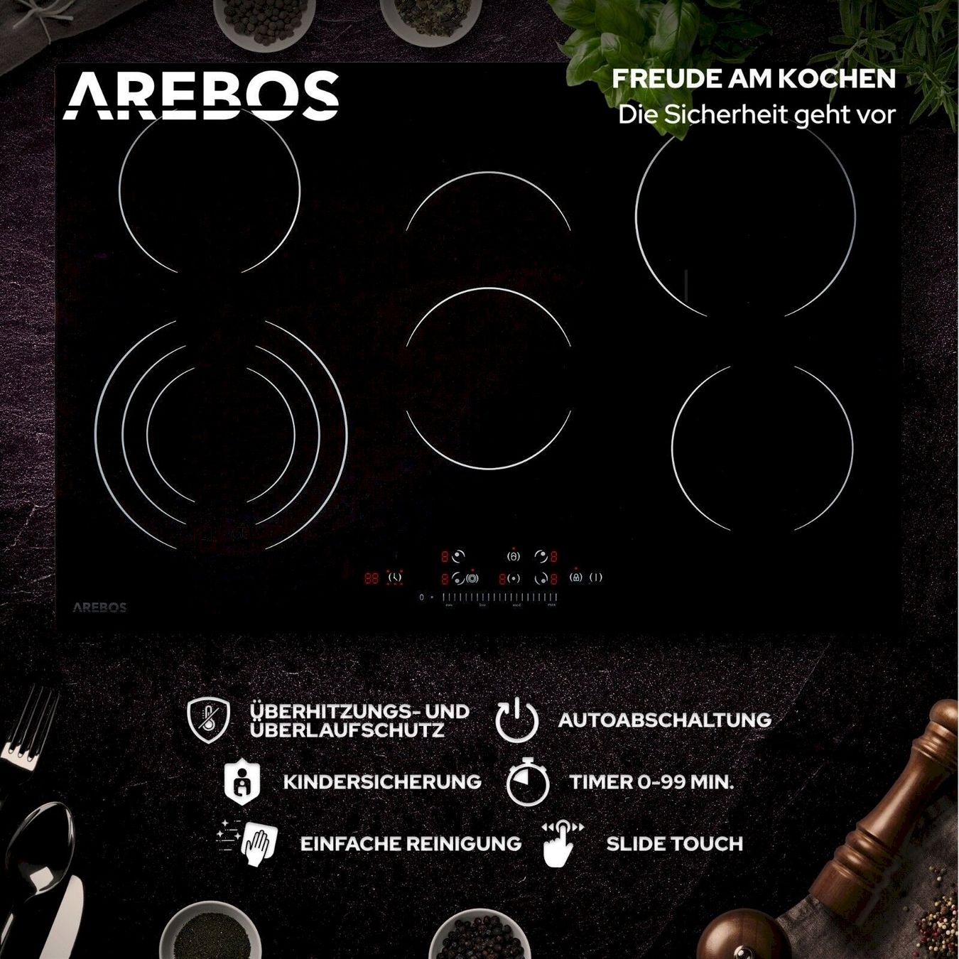 Cucine: Arebos AR-HE-GK5N Glaskeramikkochfeld – Nuovo e nell'imballaggio originale da Bottighofen venduto da zaap 2