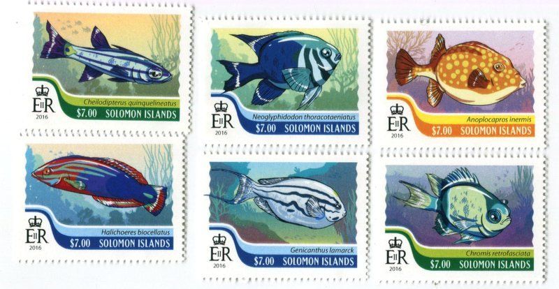 Tutti i francobolli: Briefmarken "Fische". Salomonen – Nuovo e nell'imballaggio originale da Basel venduto da Butsch5
