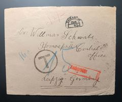 Indien, Brief mit Nachgebühr nach Leipzig