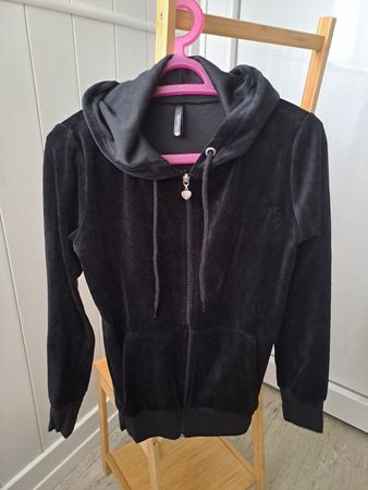 Damen Samt Kapuzenjacke Chicoree Schwarz Gr. M