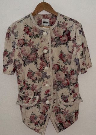 Veste vintage Leslie Fay brocart fleuri manches courtes USA