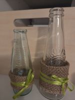 Flaschen Dekoration mit Jute und grünem Band