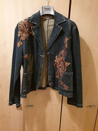Jeansblazer Gr. 38-40 Stickerei Pailletten