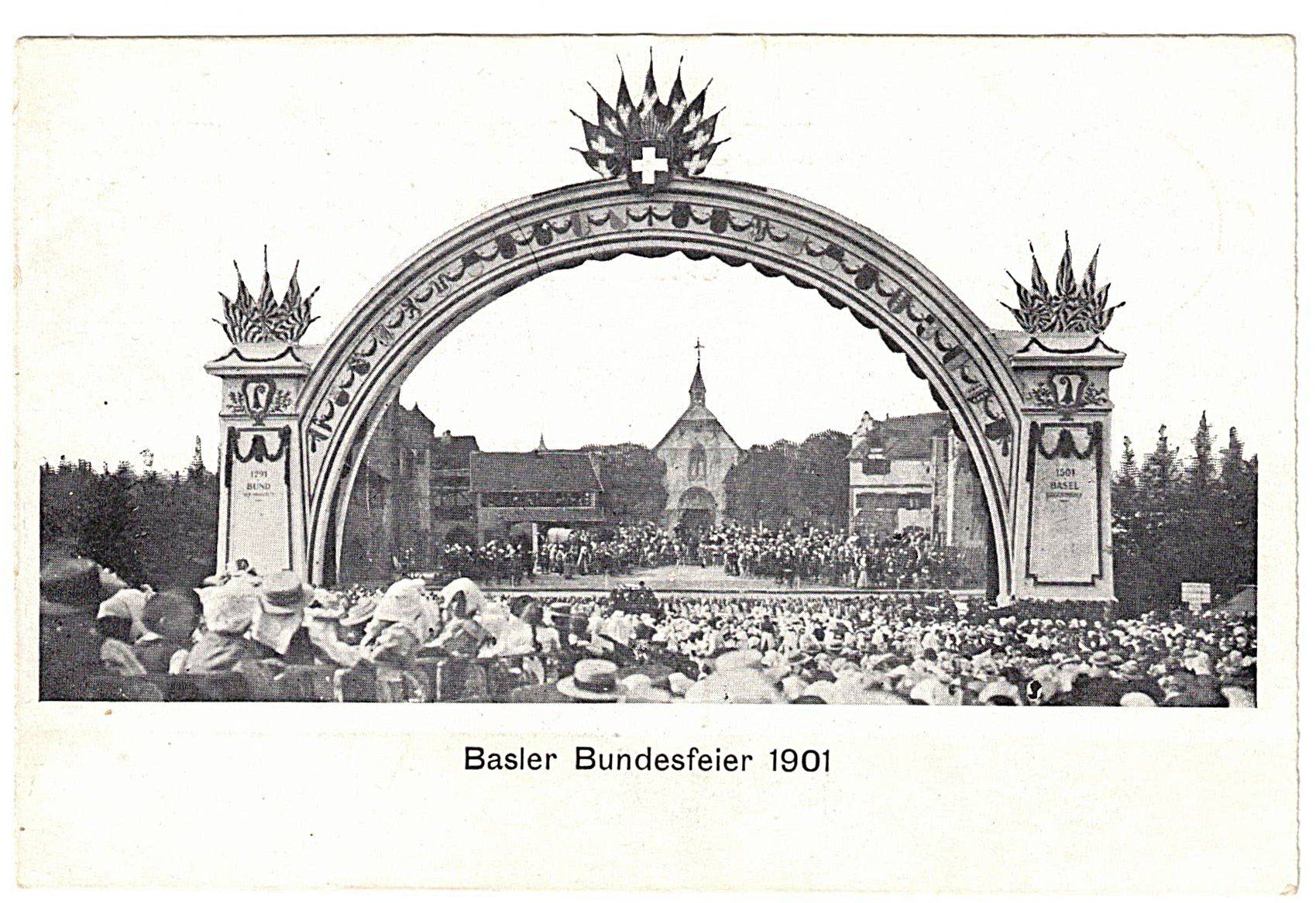 Cartoline postali: Ansichtskarte Basler Bundesfeier 1901 - unbeschrieben – Usato da Gossau ZH venduto da granby