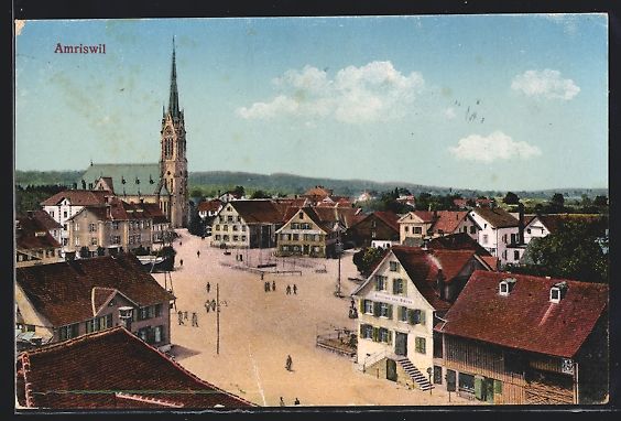 Ansichtskarten: Amriswil, Kirche und Geschäfte am Markt – Gebraucht aus Berlin von bartko-reher