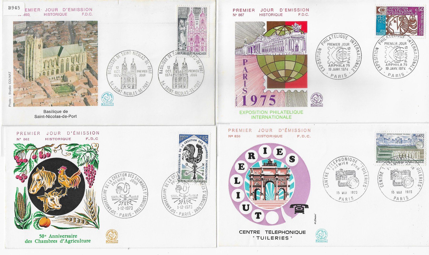 Tutti i francobolli: 4 FDC Frankreich 1973/74 – Nuovo e nell'imballaggio originale da Ettingen venduto da Kartenplanet
