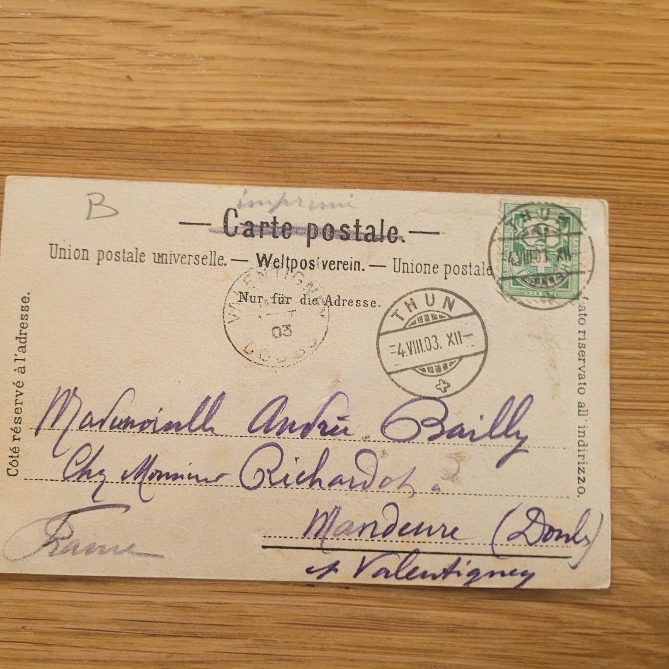 Cartoline postali: Postkarten Bern Vom Schaenzli Aus Thun 1903 – Usato da Biel/Bienne venduto da Destockweb 1