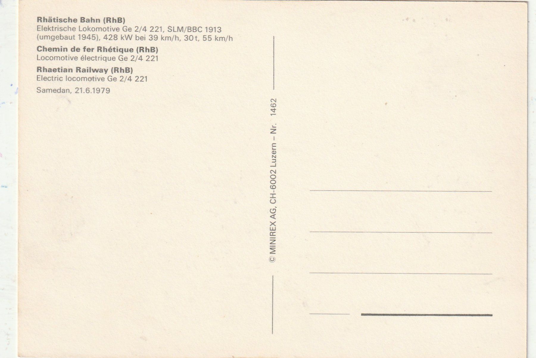 Cartoline postali: Rhätische Bahn Lokomotive – Usato da Lumbrein venduto da made02 1