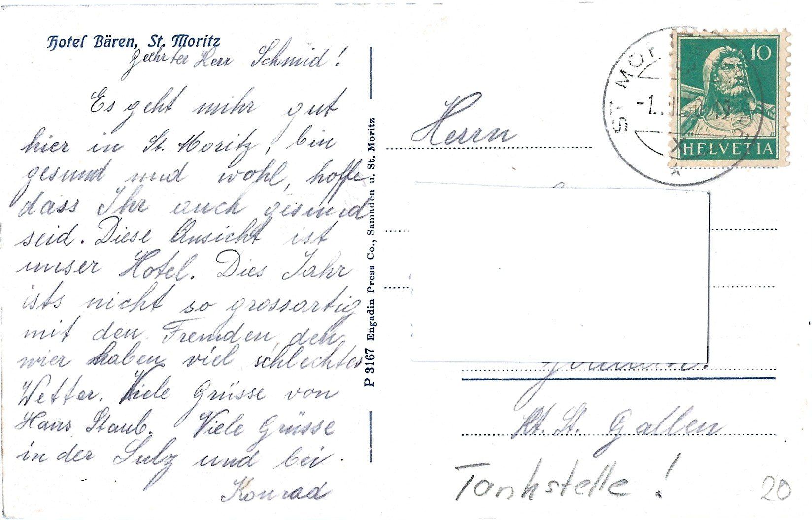 Ansichtskarten: Hotel  Bären,  St. Moritz  mit  Oldtimer  und  Pferdekutsche – Gebraucht aus Bütschwil von Jackson1A 1