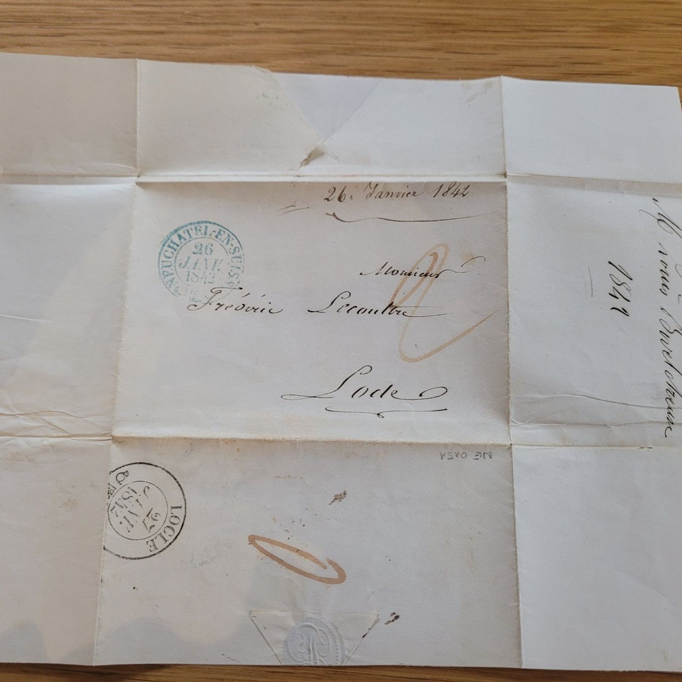 Alle Briefmarken: Document Préphilatélique Neuchâtel 1842 Locle – Gebraucht aus Biel/Bienne von Destockweb 2