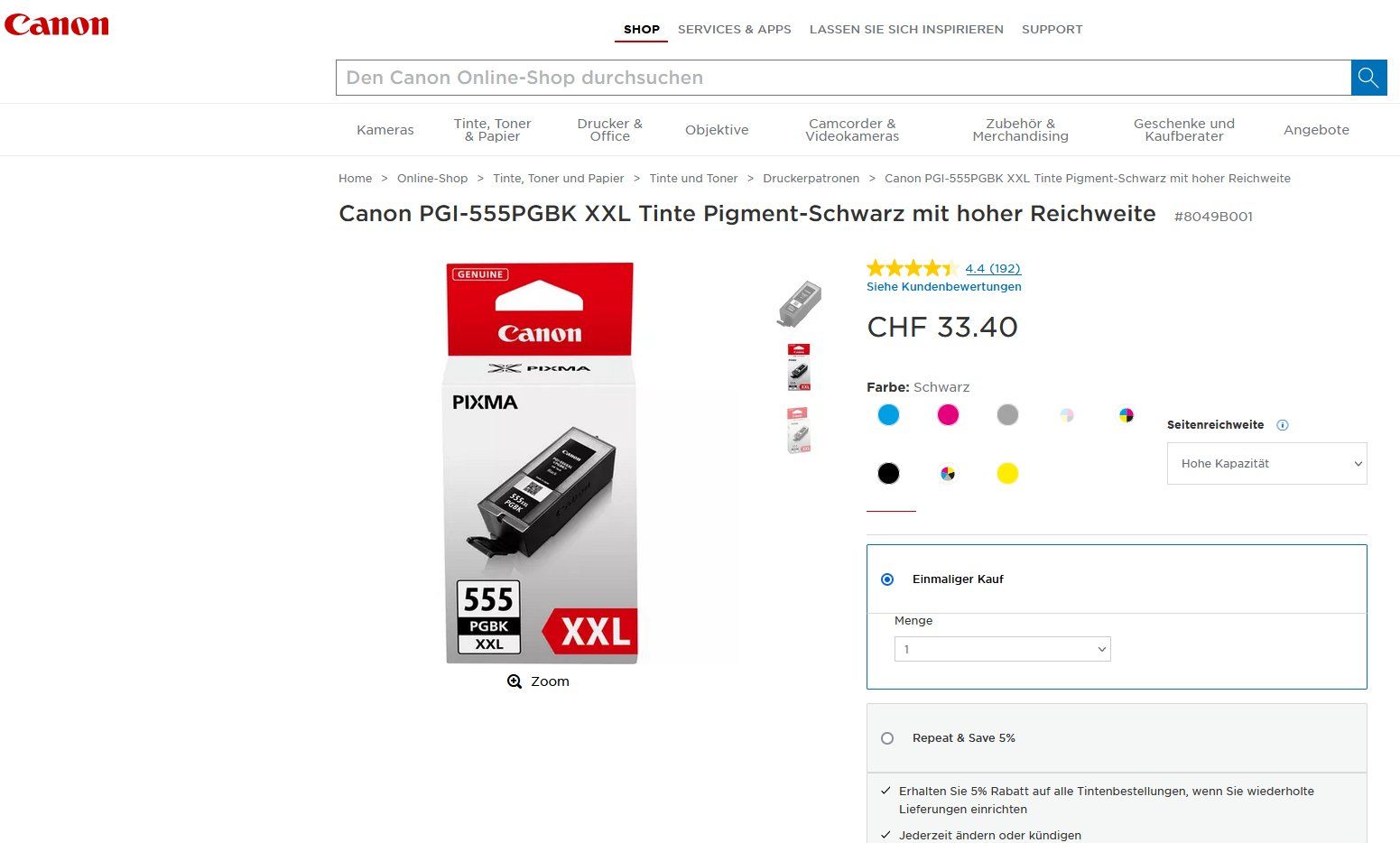 Canon Cartucce per stampanti & toner: Orig. CLI-551BK +CLI-551C +CLI-551M +CLI-551Y + PGI-555XXLBK – Nuovo e nell'imballaggio originale da Glattbrugg venduto da copytron 2