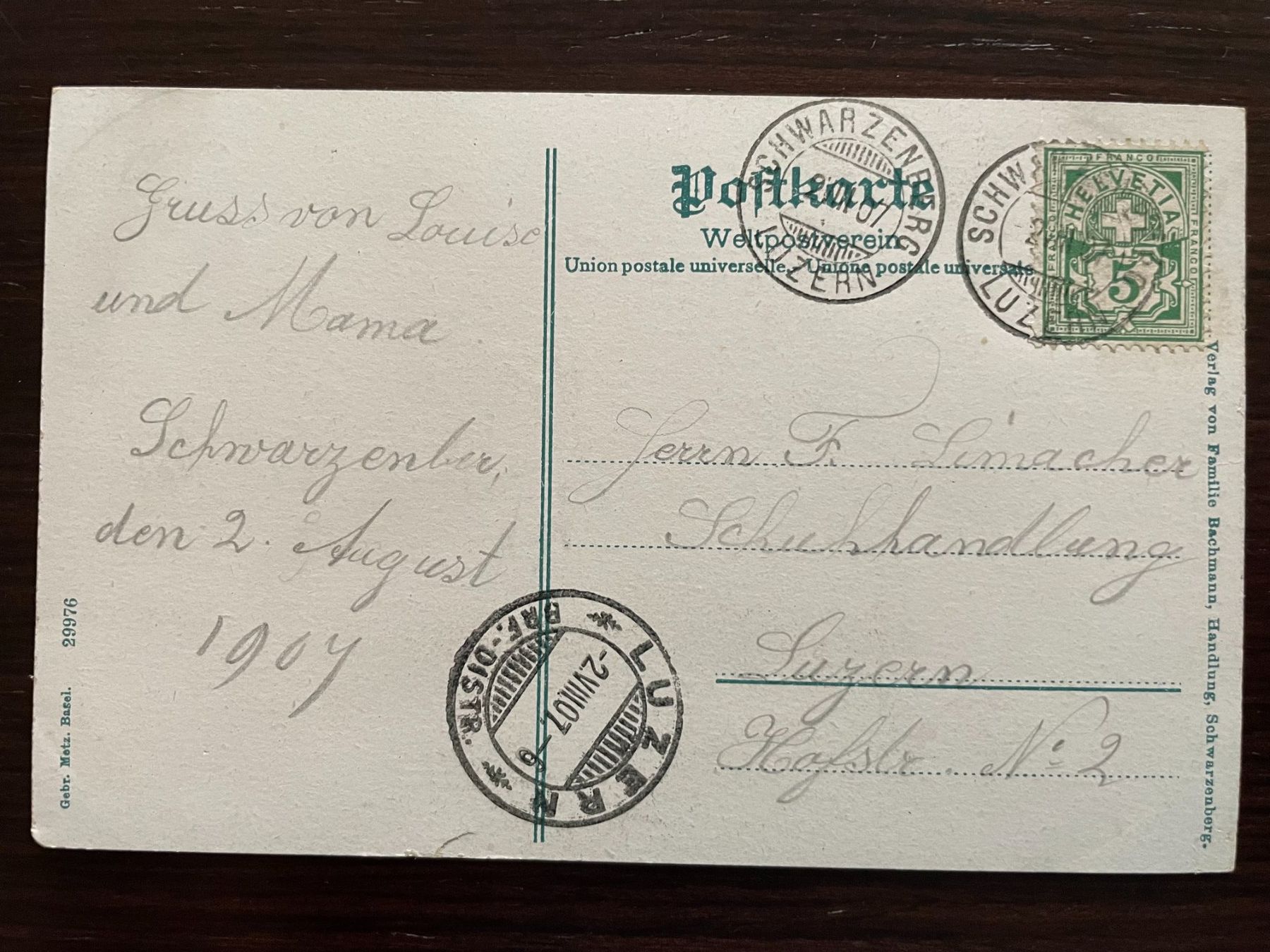Ansichtskarten: SCHWARZENBERG LU Kurort, 5 Ansichtskarten 1906 - 1909 – Gebraucht aus Wald ZH von TLILEF 6