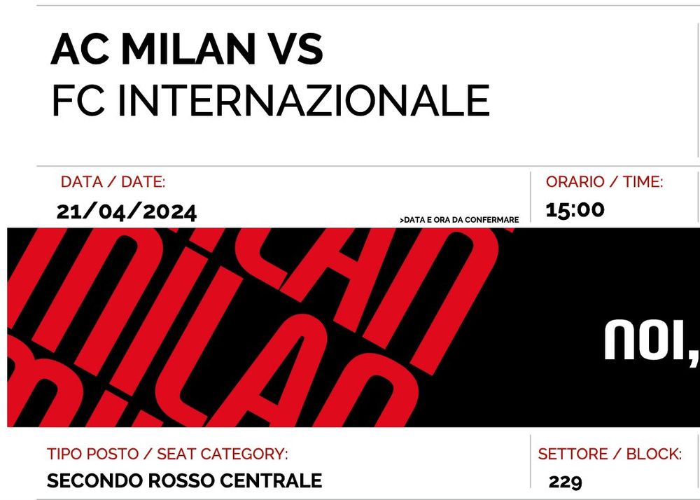 2 Biglietti Milan - Inter San Siro 22.04.2024 Rosso Centrale | Kaufen ...