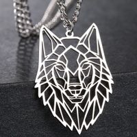Edelstahl Halskette mit Wolf Anhänger in SILBER