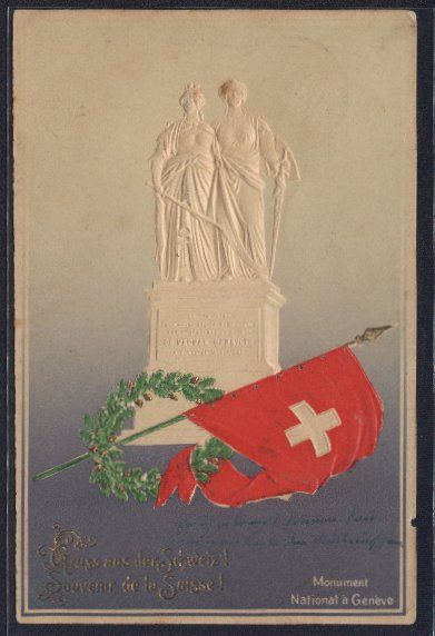 Ansichtskarten: Präge-Lithographie Genève, Monument Na – Gebraucht aus Berlin von bartko-reher