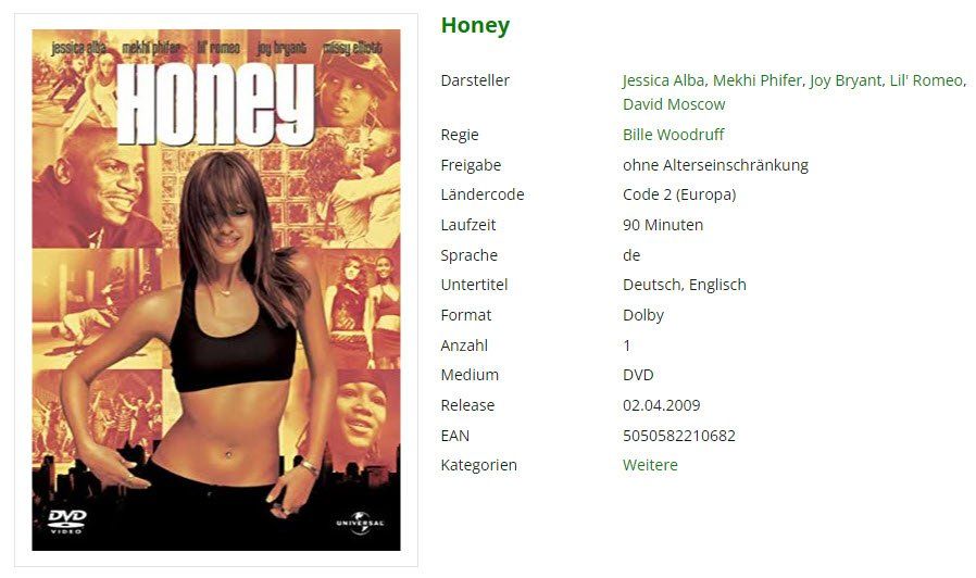 Tutti i DVDs: Honey (DVD) – Usato da Buchrain venduto da Sssschaller