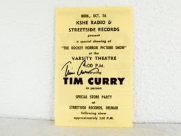 TIM CURRY Autogramm Party Flyer Rocky Horror Picture Show