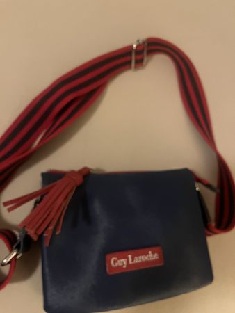Guy Laroche Leder Umhängetasche Blau mit rot/schwarzem
