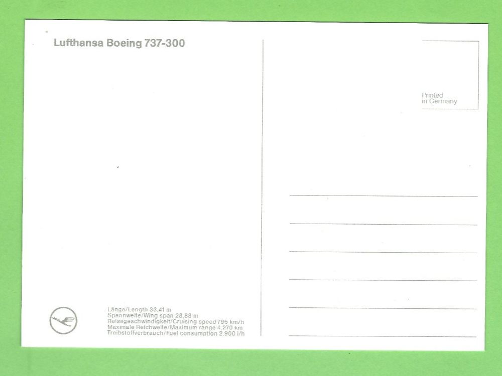 Cartoline postali: Lufthansa Postkarte Boeing 737-300 – Usato da Zürich venduto da t24_de 1
