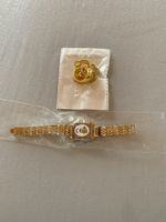 Damen Armbanduhr Quarz Goldfarben und Schmuckset Neu