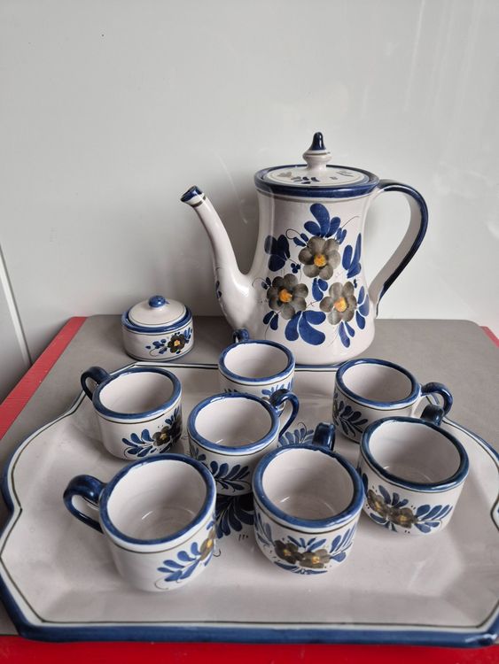 Service à Café 7 Tasses + Sucrier En Verre à Facettes - Vintage, état D'occasion