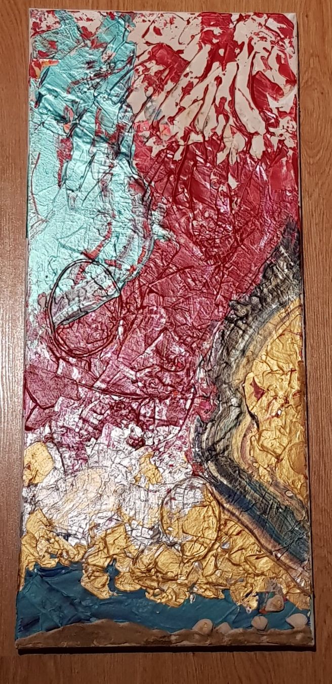 Dipinti: "Ob's passt oder nicht...", canvas frame, collage, 25x57.9cm – Nuovo e nell'imballaggio originale da Turbenthal venduto da viw_48fr
