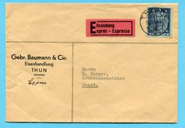 Expressbrief von Thun nach Gwatt 1943 - Abs: Gebr. Baumann