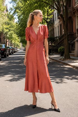 The Kooples – Button-Front Jacquard Midi Dress