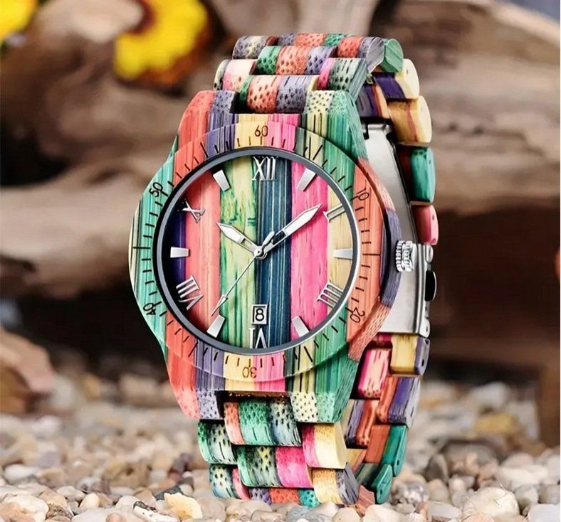 Quarzuhr aus Bambooholz im Boheme-Stil | Kaufen auf Ricardo