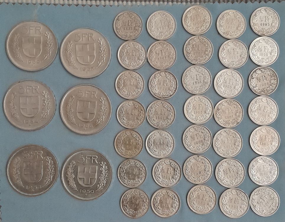 Schweizer Münzen 5 SFR Silber 1950-69 und 0.50 SFR 1945-65 (Gebraucht ...