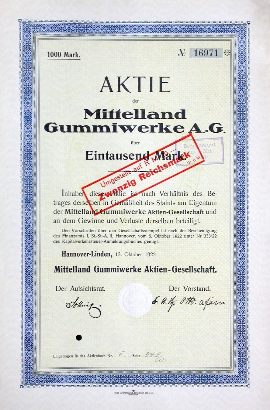 Dokumente: Mittelland Gummiwerke AG, Hannover - 1922 – Gebraucht aus Solothurn von Sgasche