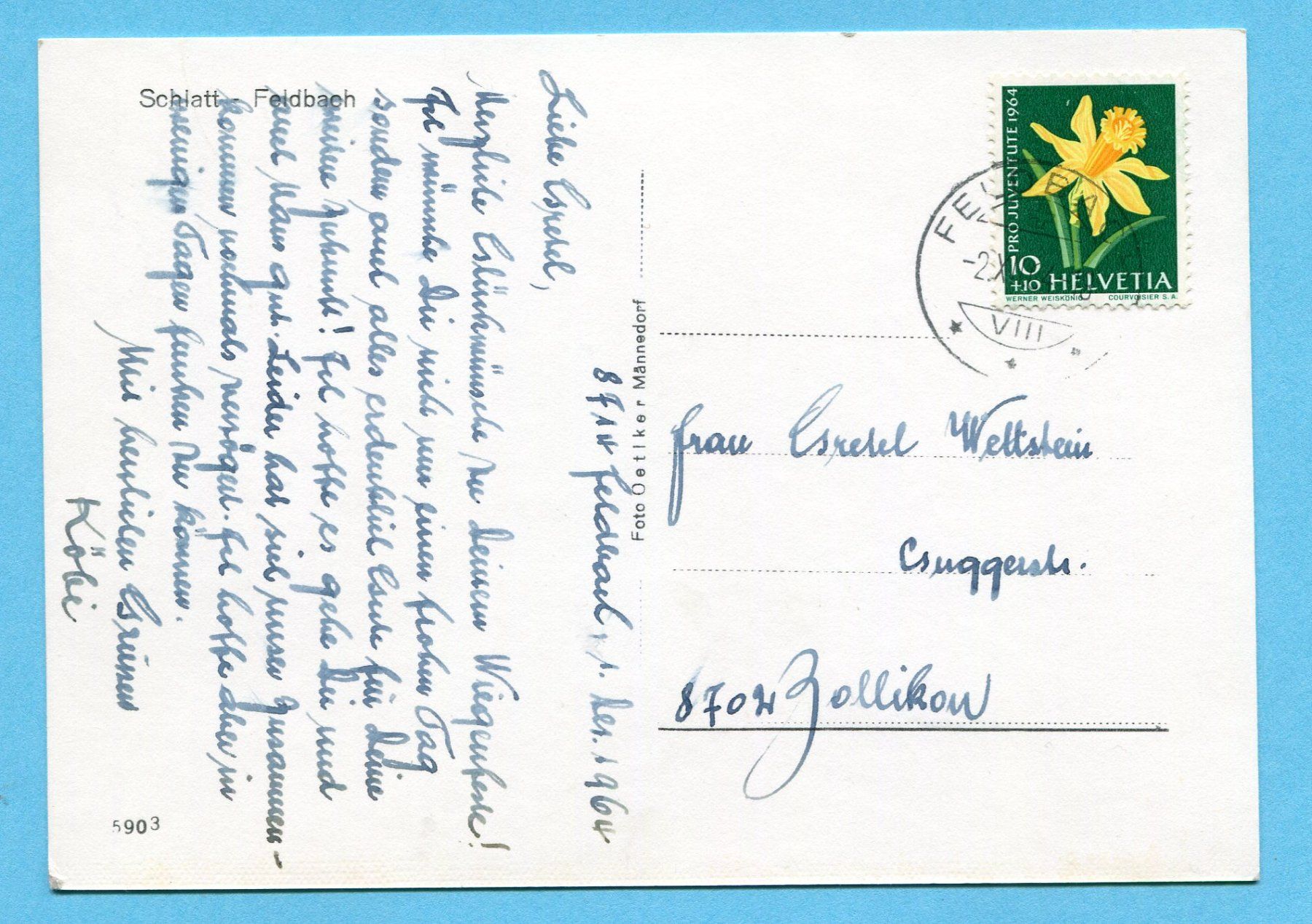 Ansichtskarten: Schlatt - Feldbach 1964 – Gebraucht aus Opfikon von cleocat-vb 1