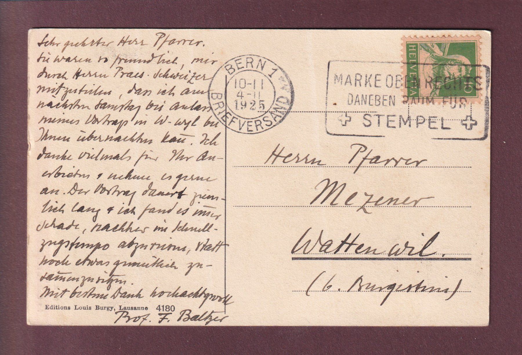 Cartoline postali: LAUSANNE - Cathédrale - 1925 – Usato da Pully venduto da nicecards 1