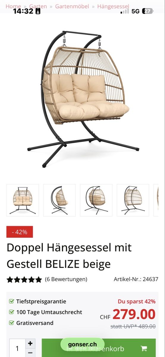 Gartenhängesitze: Hängesessel Belize 2er – Neu und originalverpackt aus Mümliswil von ron_q89m