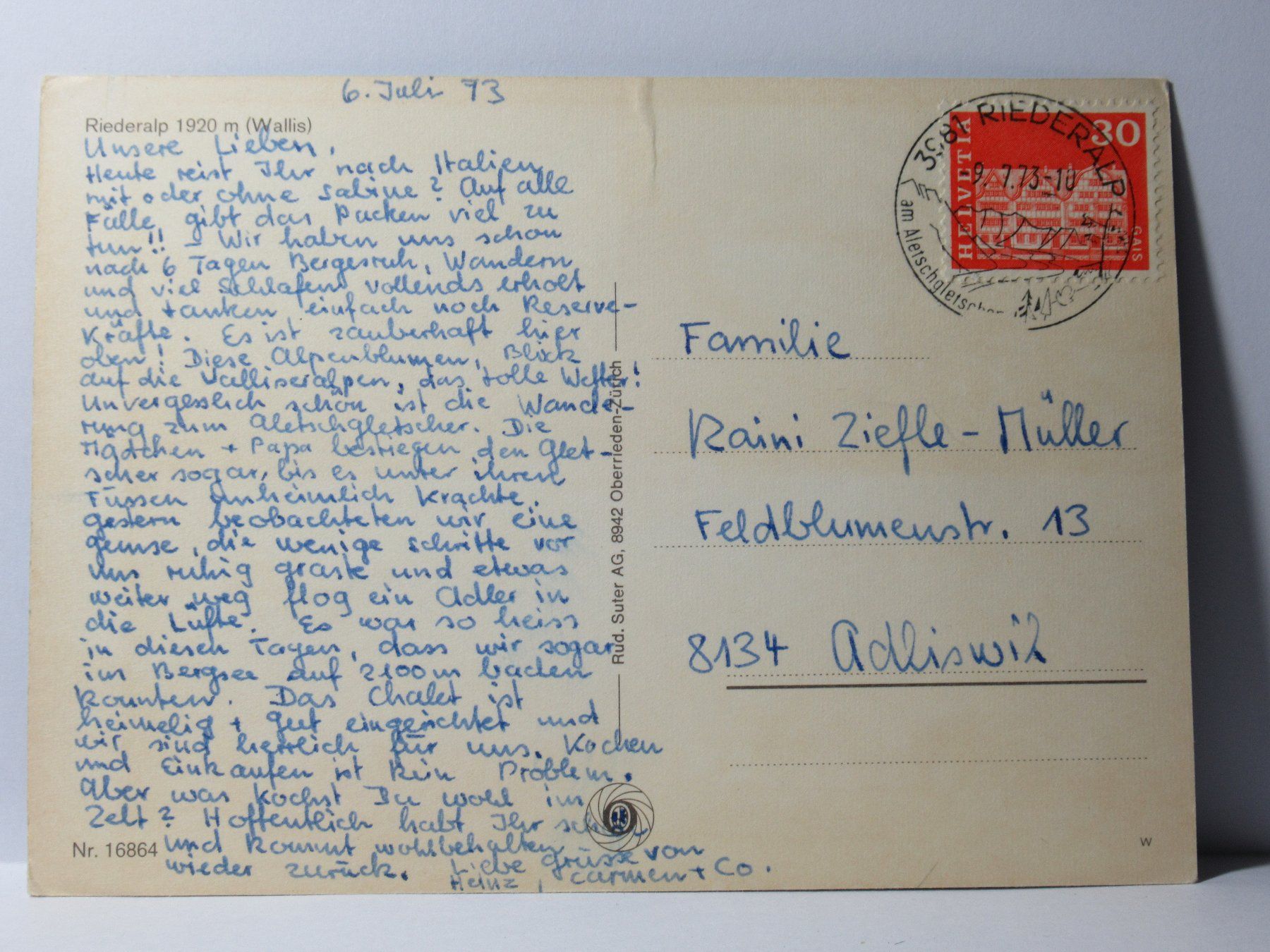 Cartes postales: Riederalp  1973 – D'occasion à Grenchen par Bluemchen1900 1