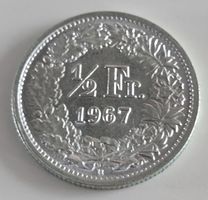 1/2 Fr. 1967 Helvetia Münze silber gute Erhaltung