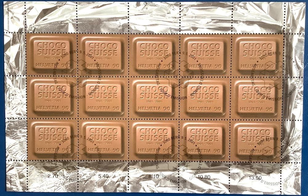 Tutti i francobolli: 2001- Schweiz / Choco Suisse Kleinbogen ET – Nuovo (secondo la descrizione) da Liestal venduto da Skunk02