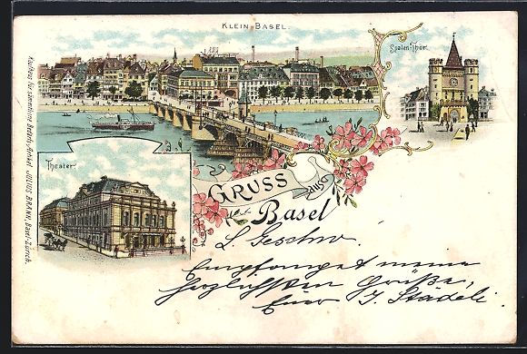 Ansichtskarten: Litho Basel, Gesamtansicht Klein-Basel,  – Gebraucht aus Berlin von bartko-reher