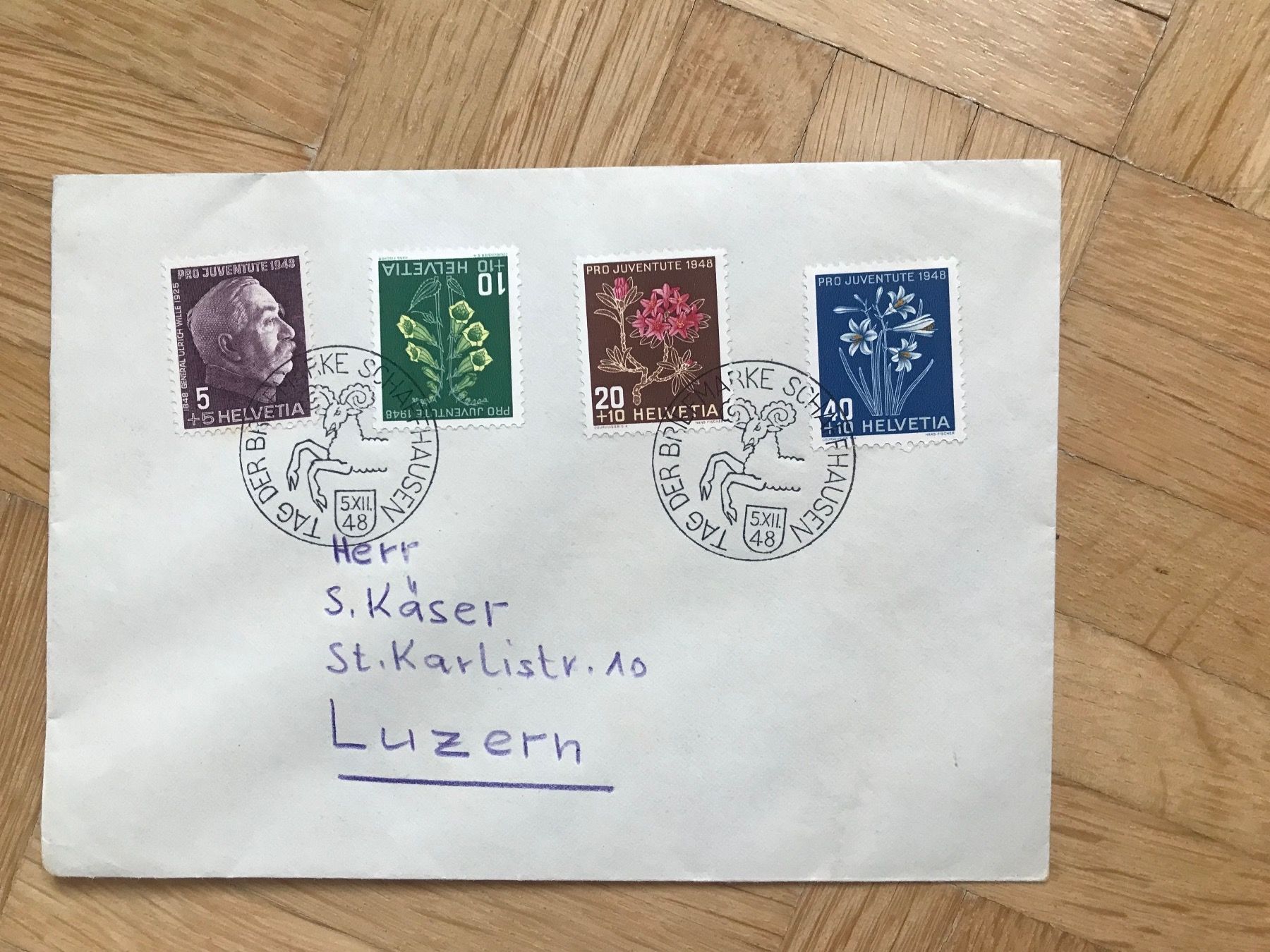 Alle Briefmarken: 1948, Ganzer Satz PJ 125-128 auf Couvert – Gebraucht aus stäfa von brandy66