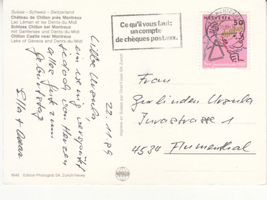 Cartoline postali: Chillon 1989 – Usato da Bürglen TG venduto da StampGraf 1