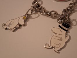Bracelet Moomins avec 4 breloques/charms métal argenté