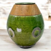 Vase Stéphane MIGLIERINA céramique émaillée bois d'olivier